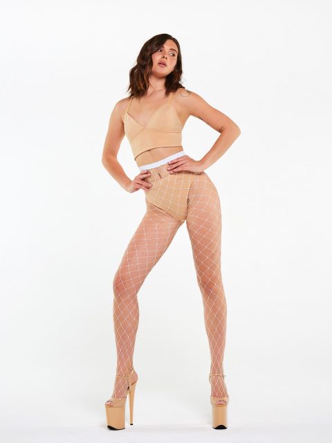 Колготки в крупную сетку, белый