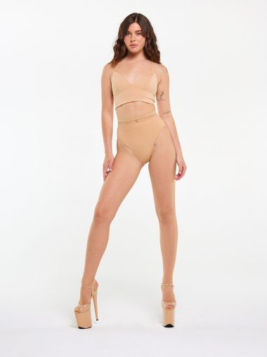 Колготки в сетку со стразами, бежевый